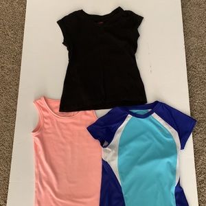 Justice tank, champion shirt, and faded glory shirt